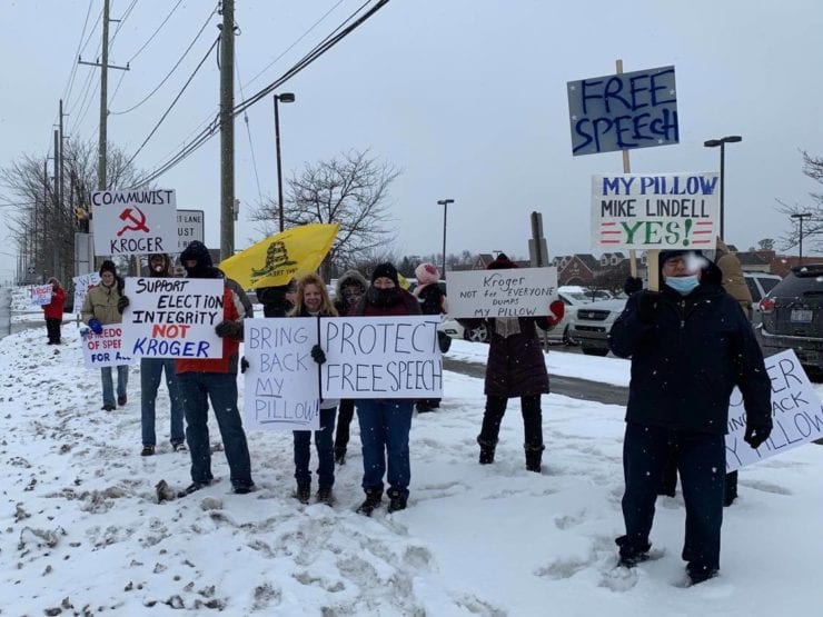  MI Residents Stand Together In Freezing Cold Weather To Protest KROGER For Joining Corporate Bullies Attempting To Punish My Pillow CEO, Mike Lindell