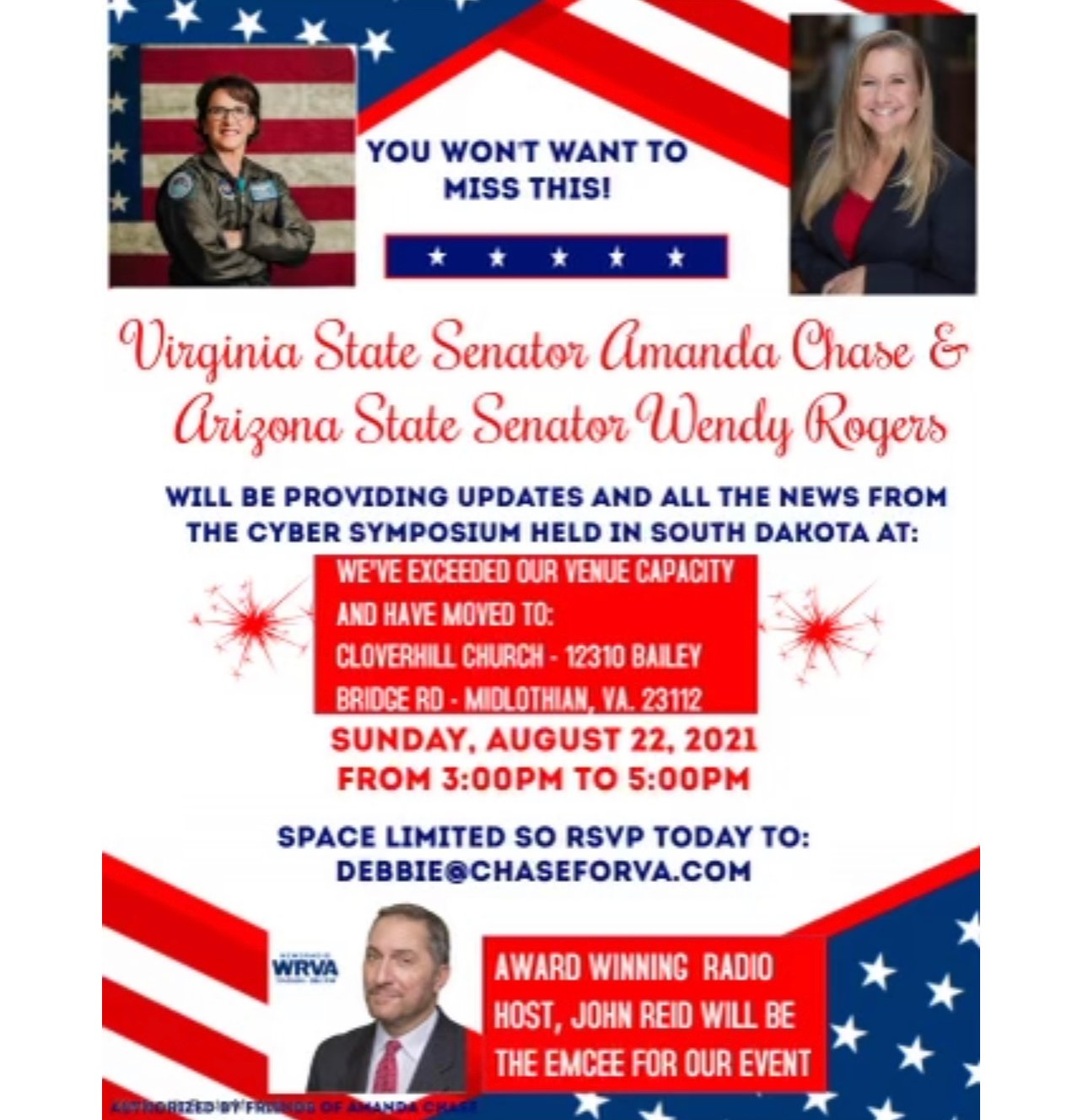  UPDATE – New Location: Virginia Election Integrity & Full Forensic Audit Event With AZ State Sen. Wendy Rogers And VA State Sen. Amanda Chase