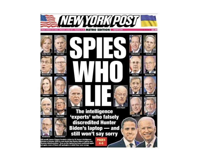  NY Post Calls Out the 51 Former Senior Intelligence Officials including Former CIA Chiefs Who Openly Lied About Hunter Biden’s Laptop Being ‘Russian Disinformation’