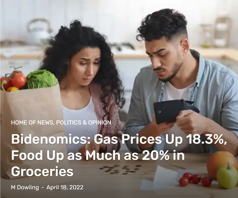  Bidenomics: Gas Prices Up 18.3%, Food Up as Much as 20% in Groceries