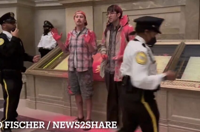  Climate Change Activists Who Dumped Red Powder on U.S. Constitution in Rotunda of National Archives Charged With Felony